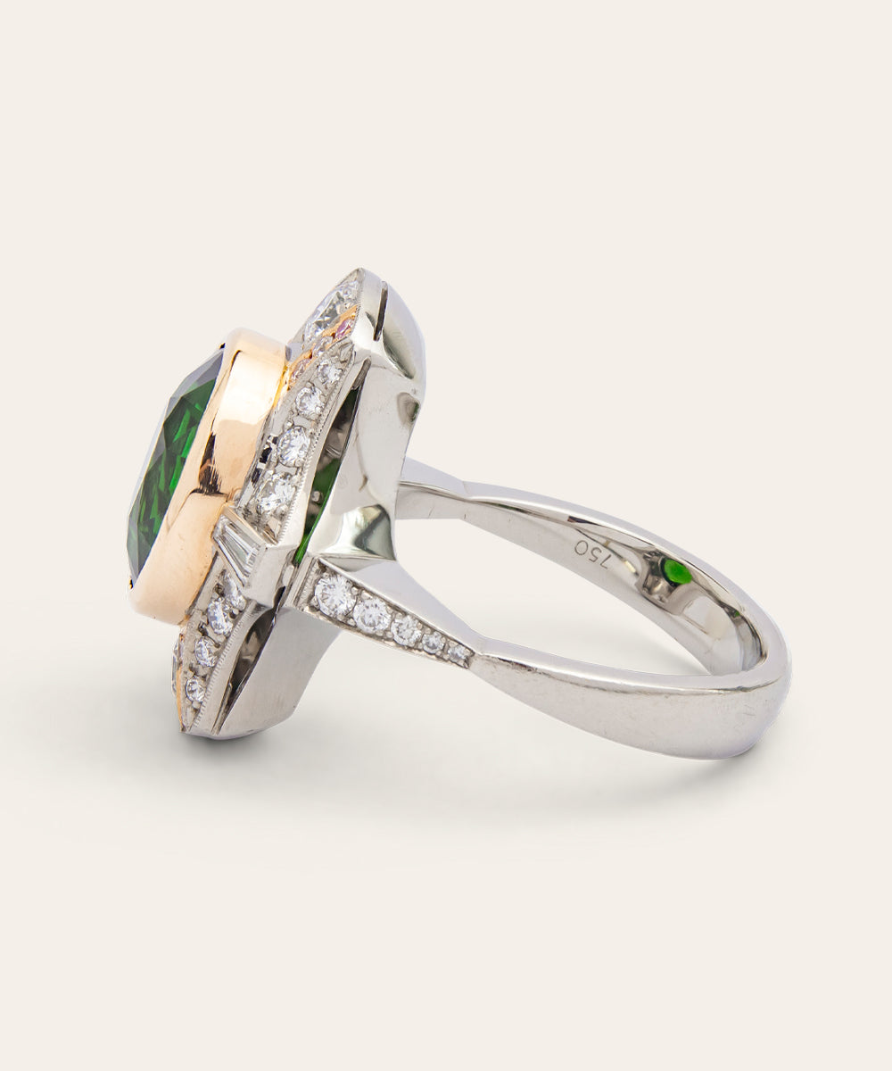 Art Deco Style White & Rose Gold Tourmaline Diamond Ring