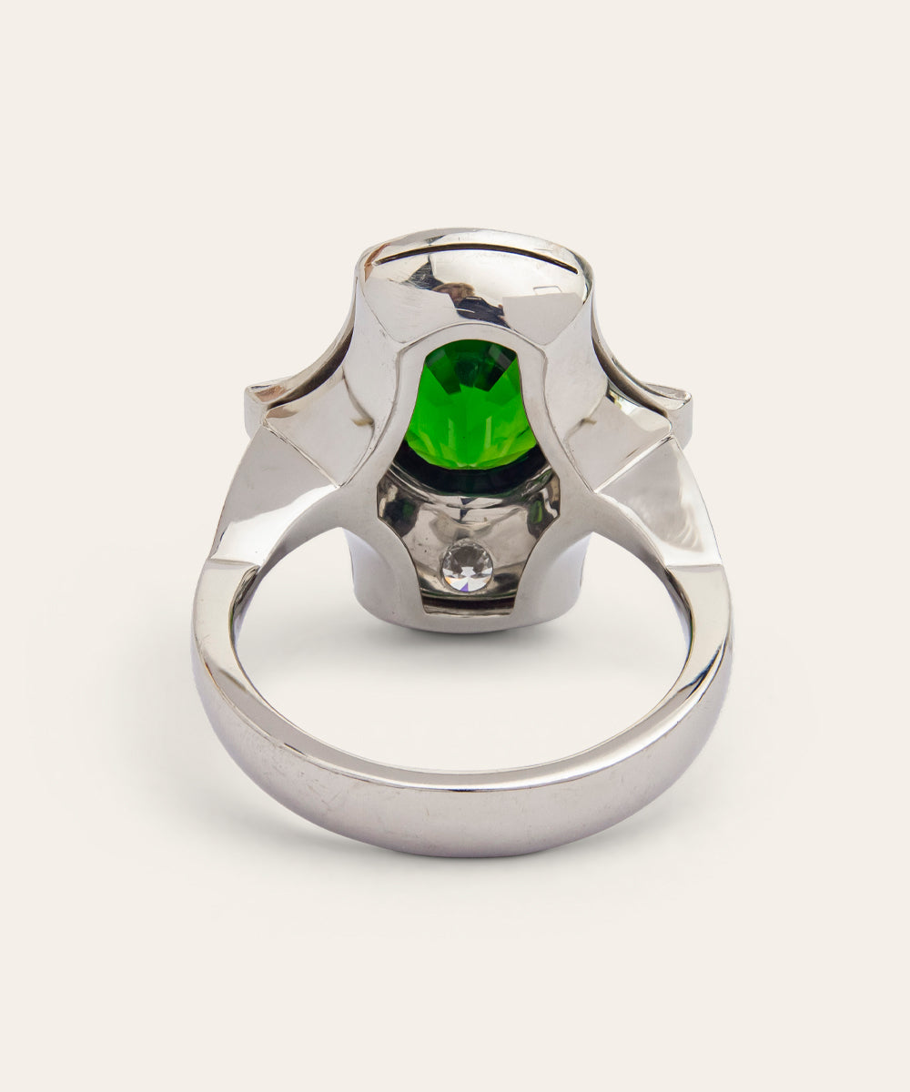 Art Deco Style White & Rose Gold Tourmaline Diamond Ring