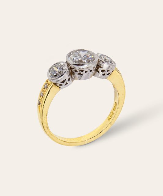 Vintage Yellow and White Gold Diamond Trilogy Ring