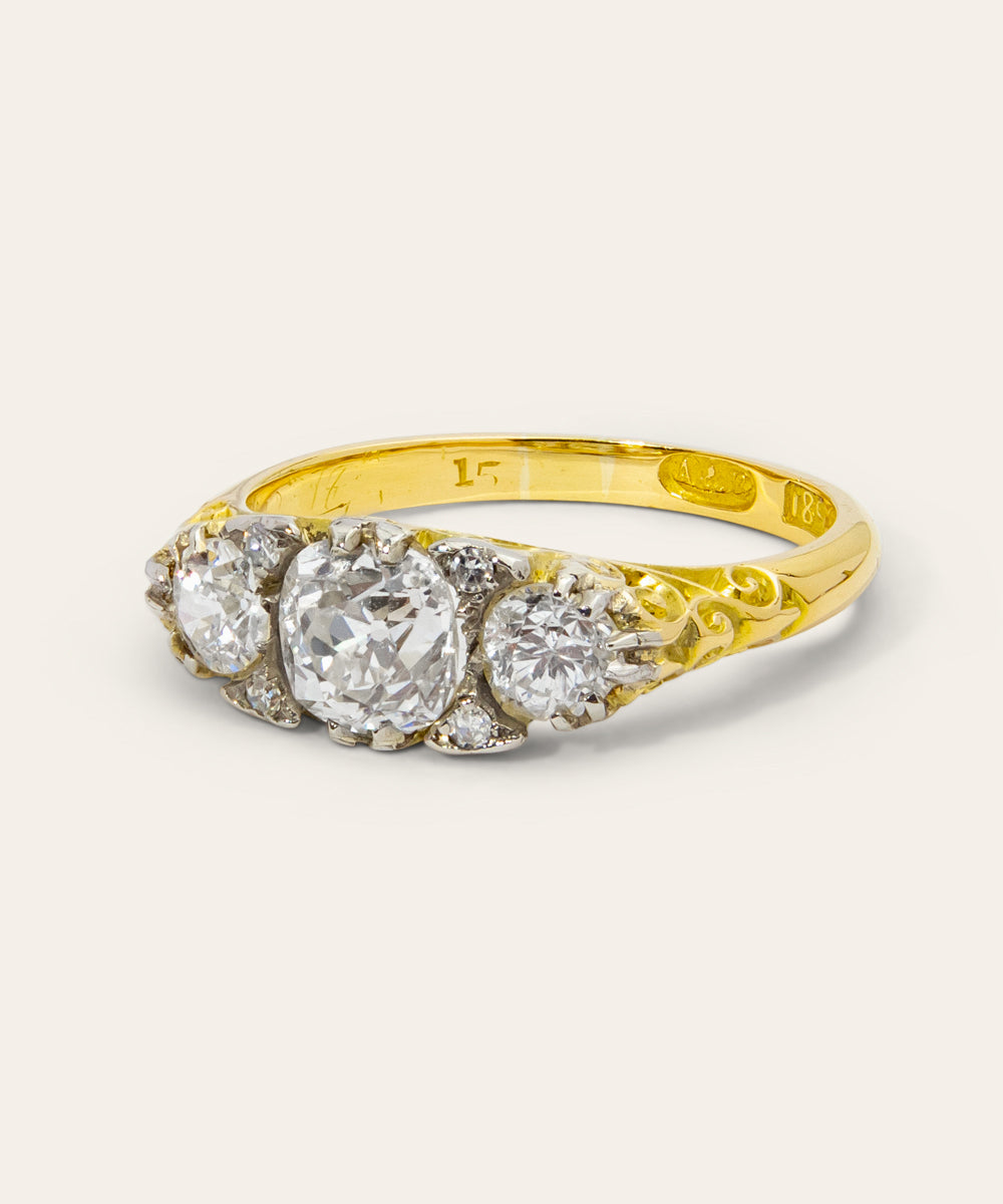 Victorian Yellow and White Gold Diamond Trilogy Ring