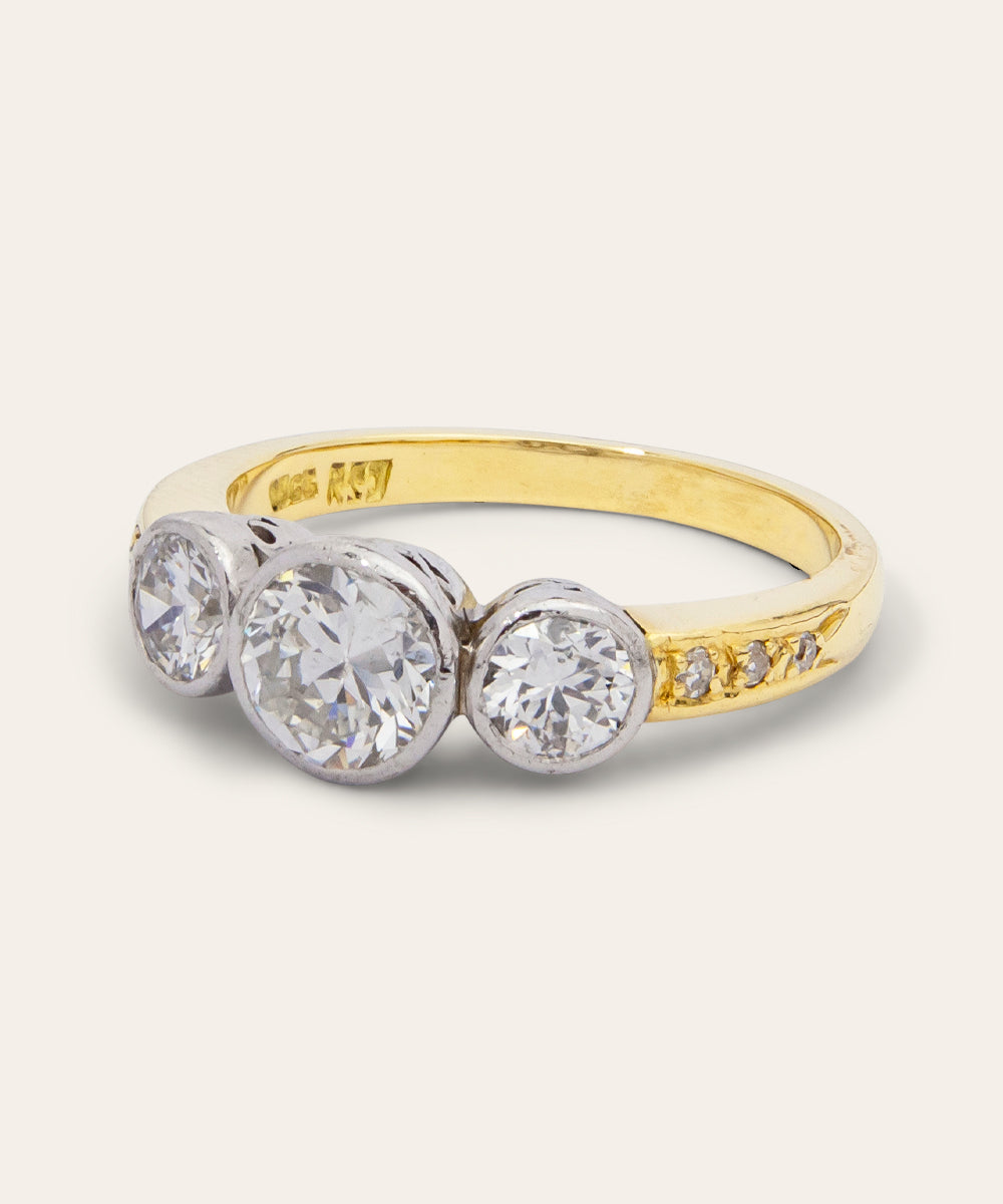 Vintage Yellow and White Gold Diamond Trilogy Ring