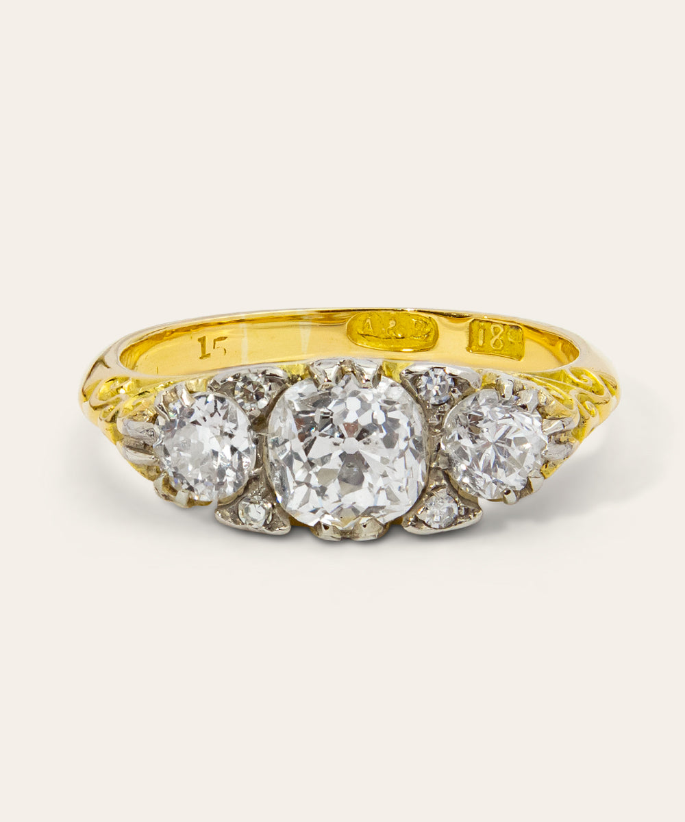 Victorian Yellow and White Gold Diamond Trilogy Ring