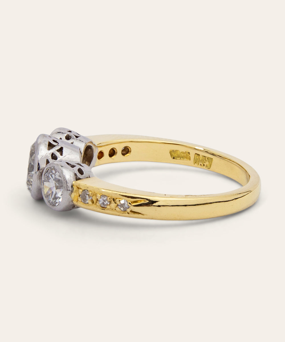 Vintage Yellow and White Gold Diamond Trilogy Ring