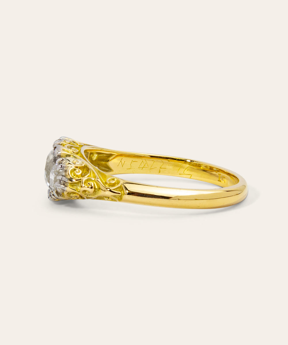 Victorian Yellow and White Gold Diamond Trilogy Ring