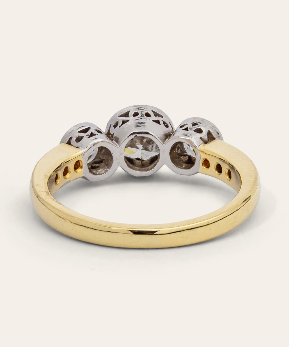 Vintage Yellow and White Gold Diamond Trilogy Ring