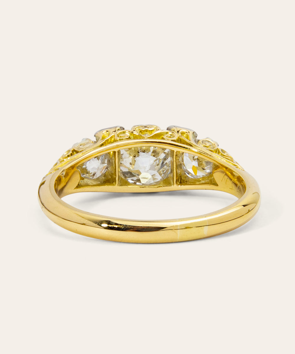 Victorian Yellow and White Gold Diamond Trilogy Ring