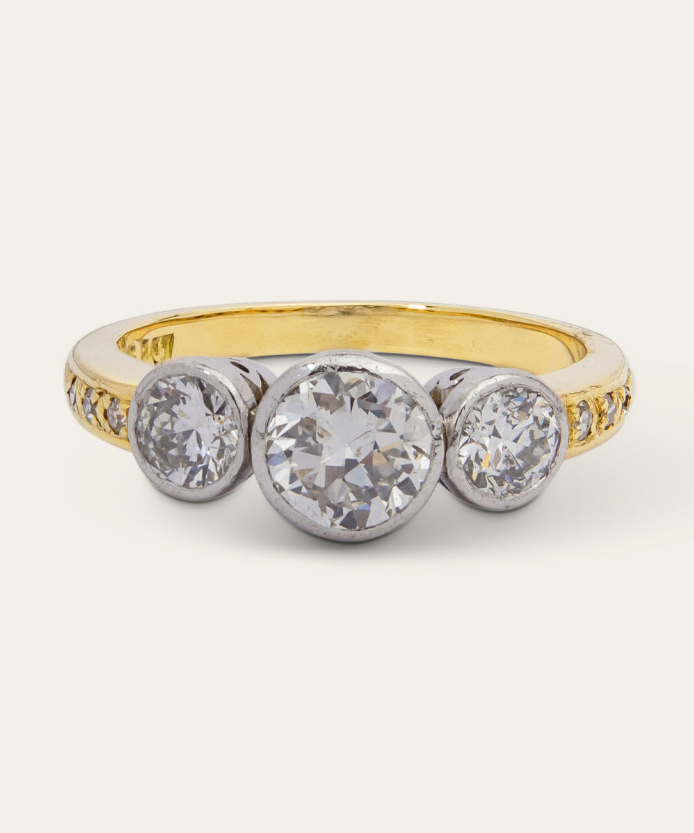 Vintage Yellow and White Gold Diamond Trilogy Ring