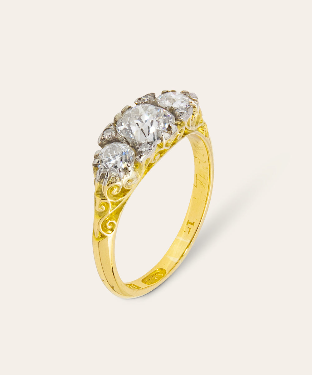 Victorian Yellow and White Gold Diamond Trilogy Ring