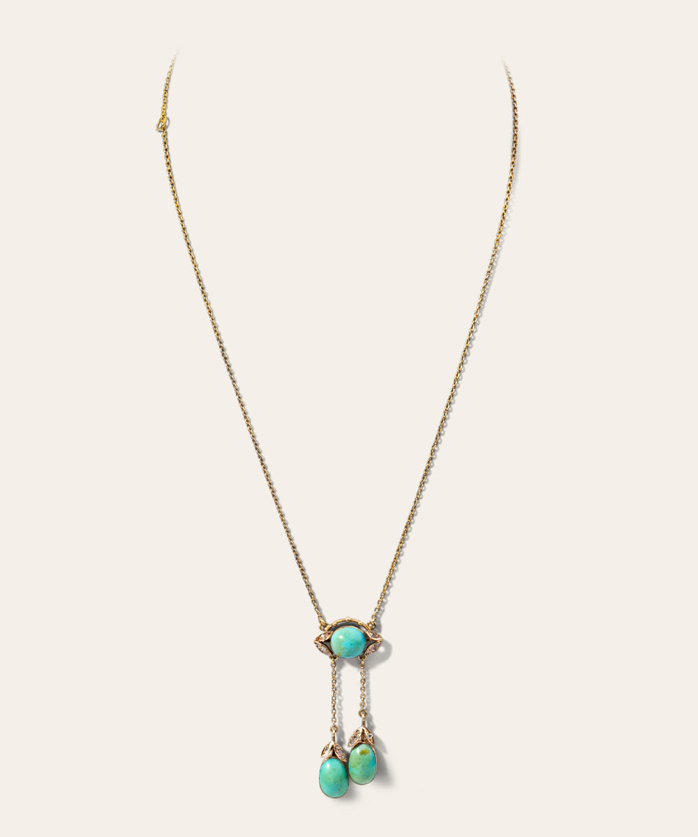 Art Nouveau Gold and Turquoise Pendant