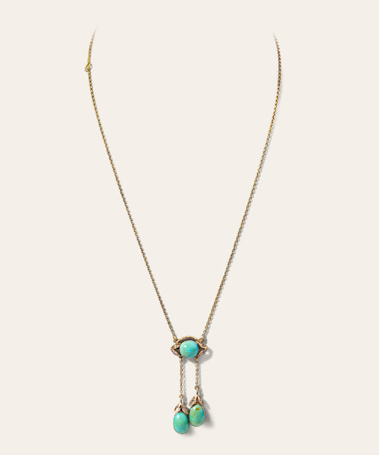 Art Nouveau Gold and Turquoise Pendant