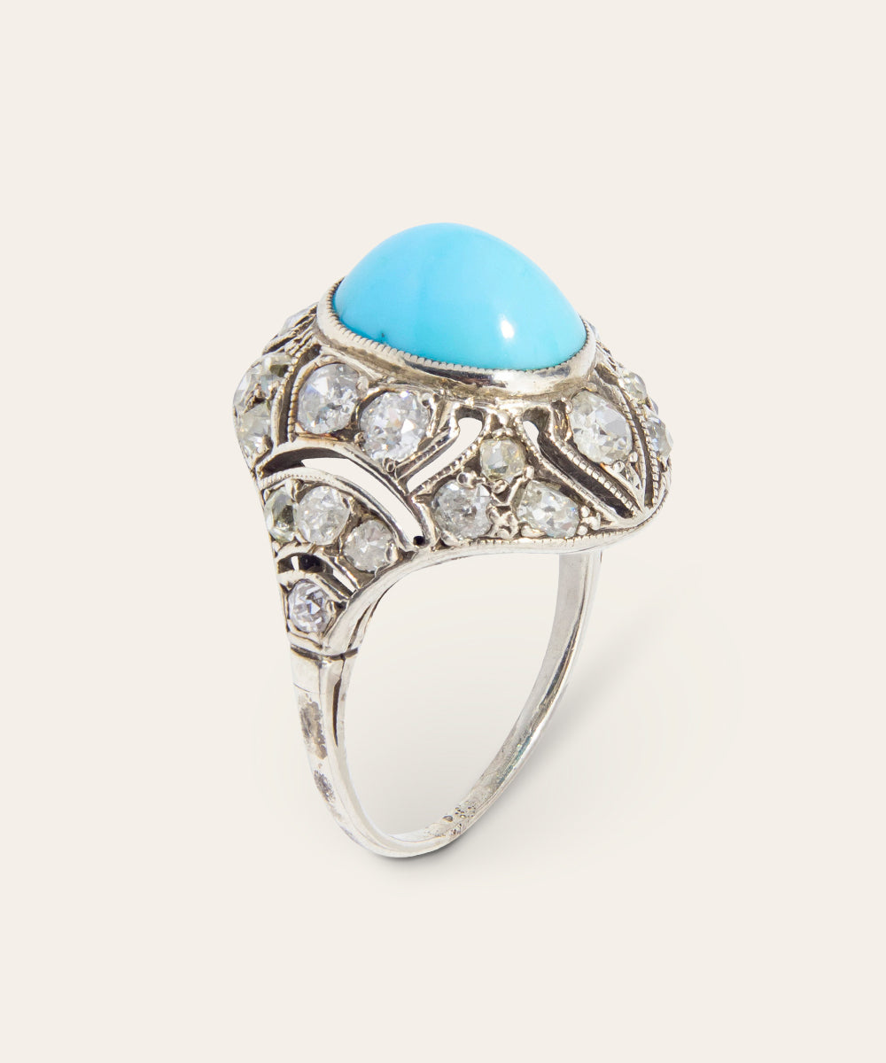 Belle Époque White Gold, Turquoise & Diamond Ring