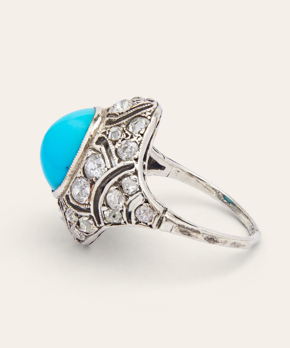 Belle Époque White Gold, Turquoise & Diamond Ring