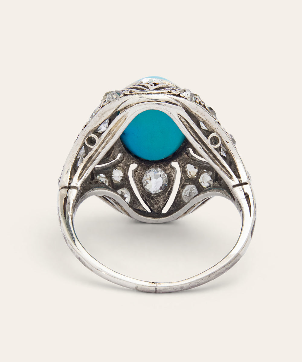 Belle Époque White Gold, Turquoise & Diamond Ring