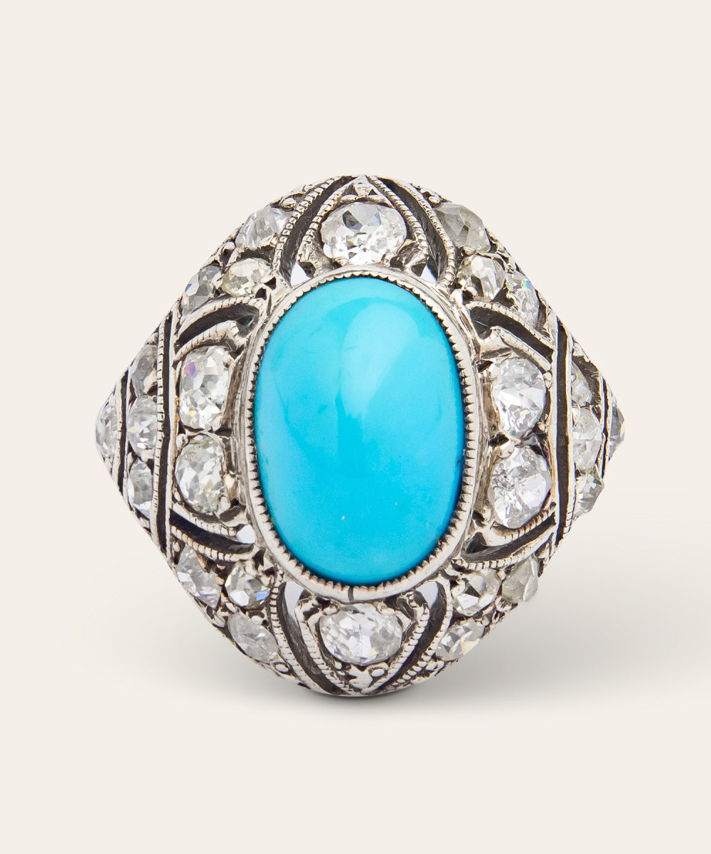 Belle Époque White Gold, Turquoise & Diamond Ring