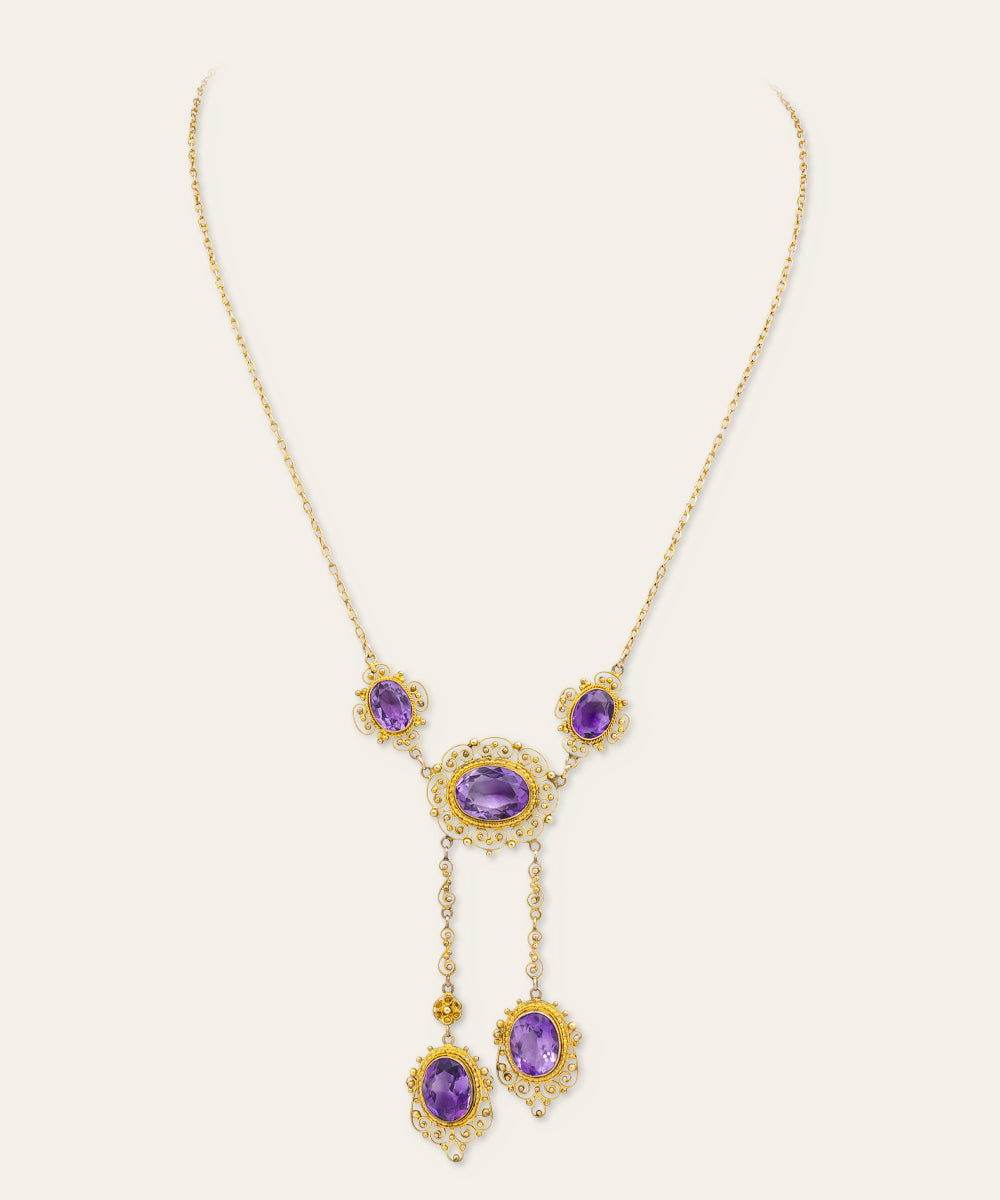 Victorian Yellow Gold & Amethyst Festoon Necklace