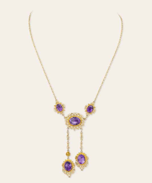 Victorian Yellow Gold & Amethyst Festoon Necklace