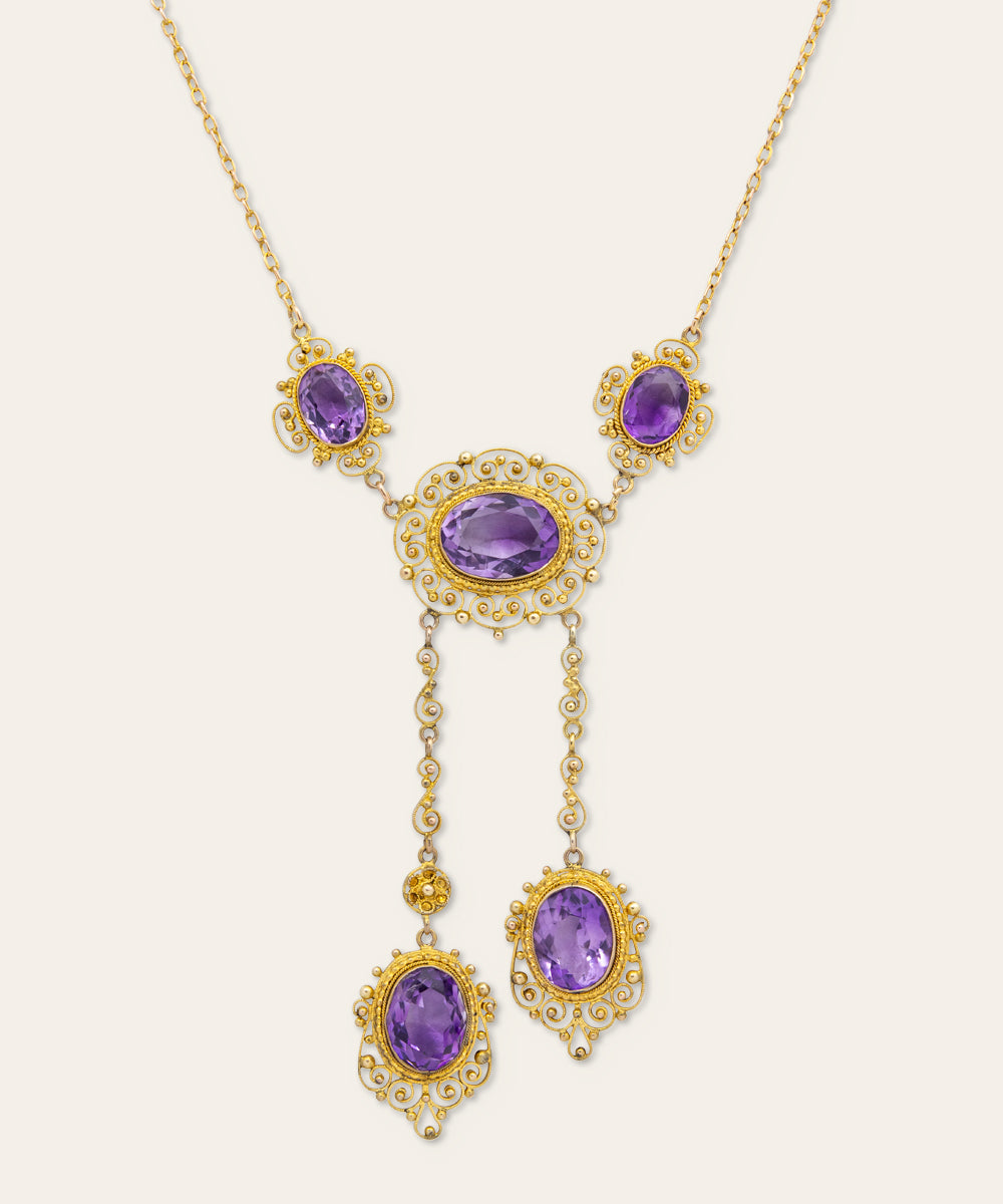 Victorian Yellow Gold & Amethyst Festoon Necklace