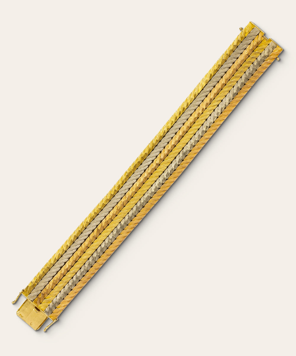 Vintage Yellow White & Rose Gold Flat Rope Bracelet
