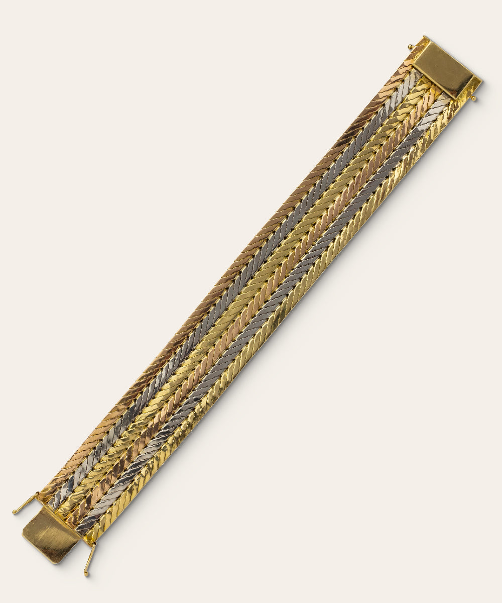 Vintage Yellow White & Rose Gold Flat Rope Bracelet