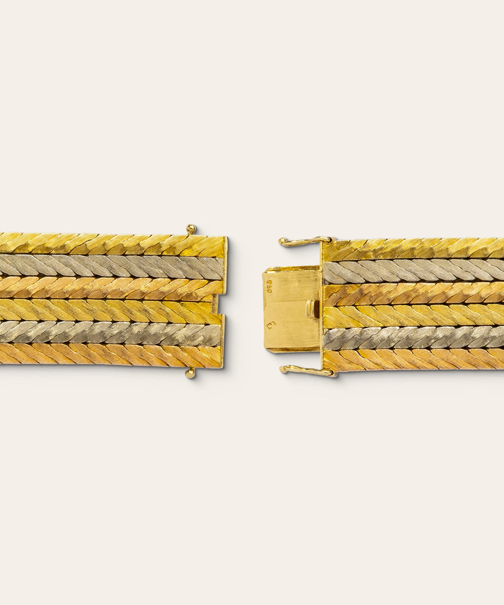 Vintage Yellow White & Rose Gold Flat Rope Bracelet